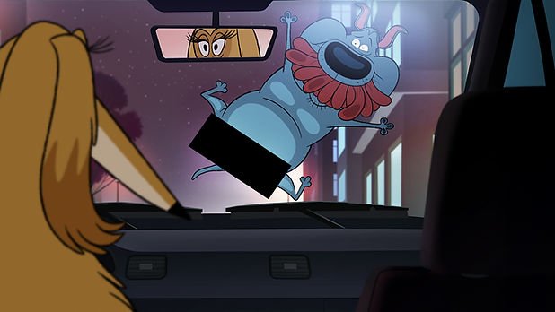 Kathryn Hahn as Honey and Adam Devine as Bull in Fixed.