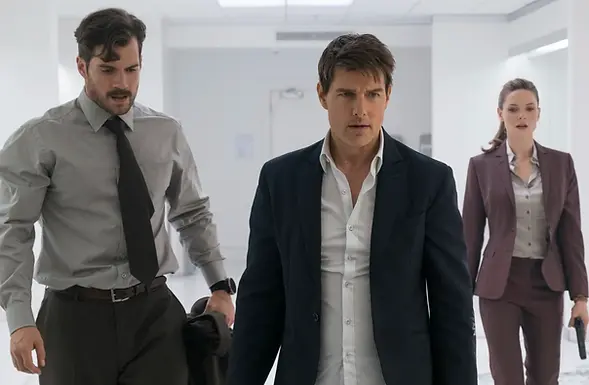 Henry Cavill, Tom Cruise, and Rebecca Ferguson in Mission Impossible: Fallout © Paramount Pictures.
