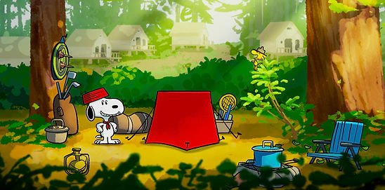 Snoopy and Woodstock set up camp