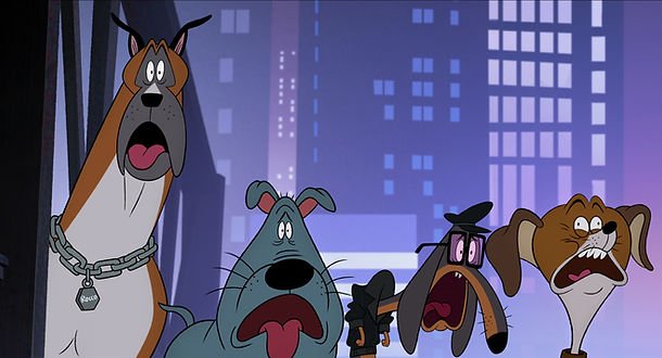 Idris Elba as Rocco, Adam Devine as Bull, Fred Armisen as Fetch and Bobby Moynihan as Lucky in Fixed.