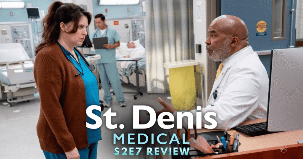 Allison Tolman as Alex and David Alan Grier as Dr. Ron in St. Denis Medical