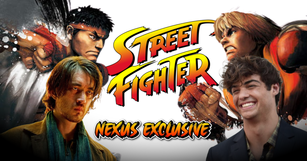 Andrew Koji and Noah Centineo. Street Fighter logo is at the center.