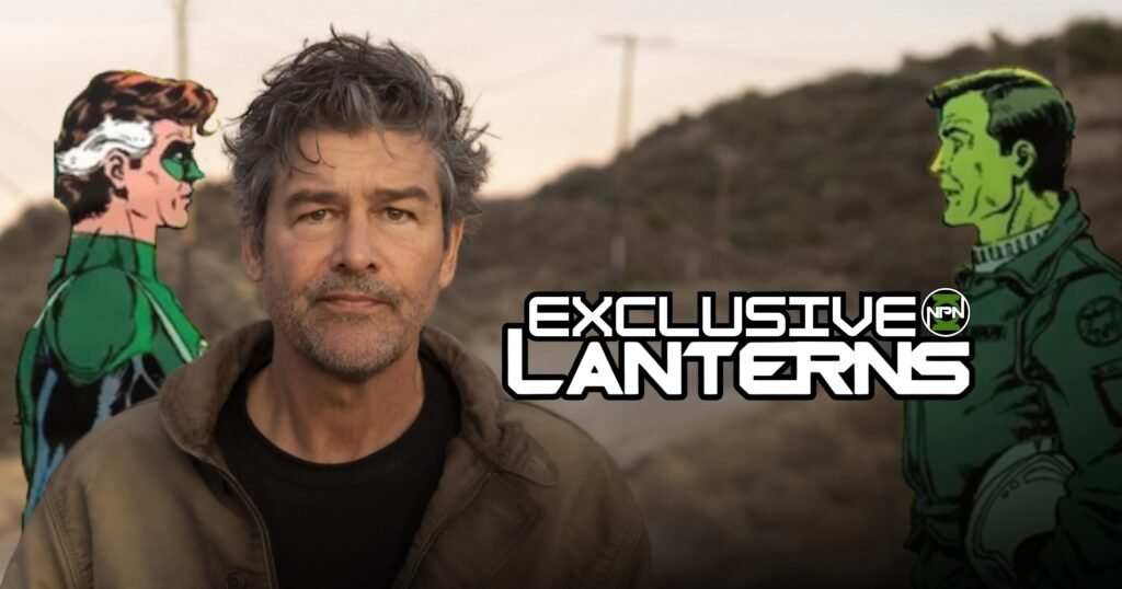 Kyle Chandler as Hal jordan looking at the camera in Lanterns