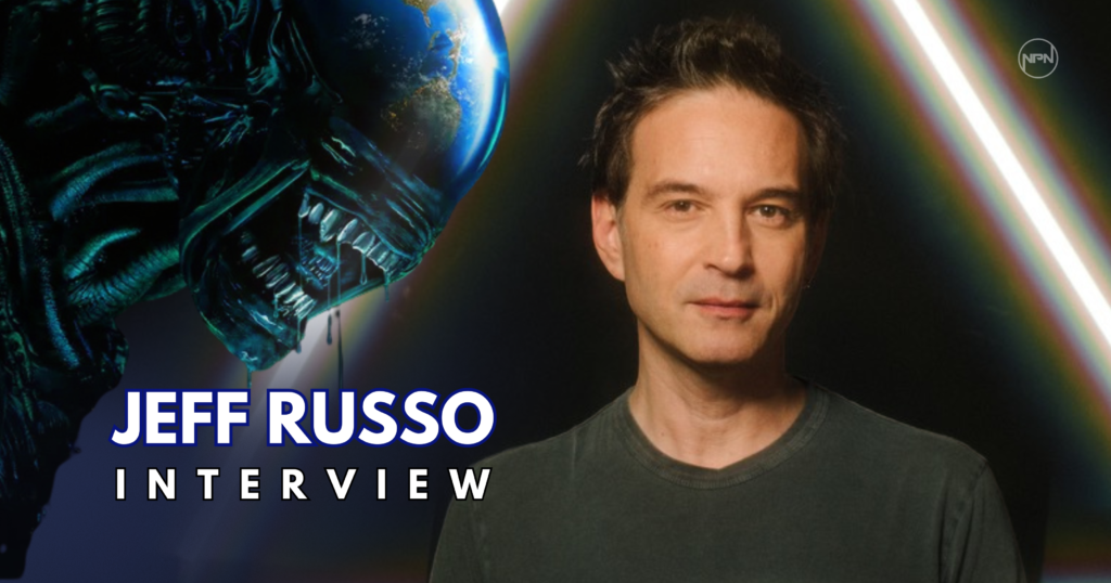 Jeff Russo looking at the camera, Alien: Eart key art is on the left.