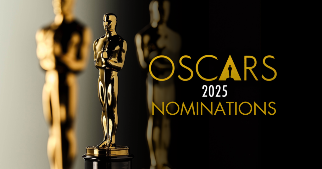 Oscar figure and the text reads Oscars 2025 Niminations