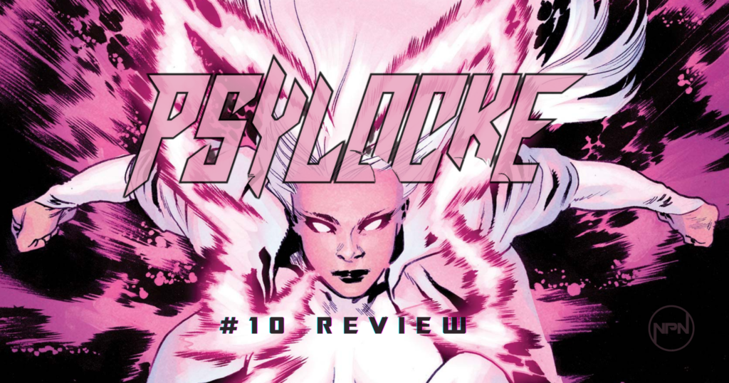 Psylocke in pink. Text reads "Psylocke #10 Review"
