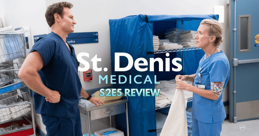 Josh Lawson as Dr. Bruce, Lauren Weedman as Pam in St. Denis Medical