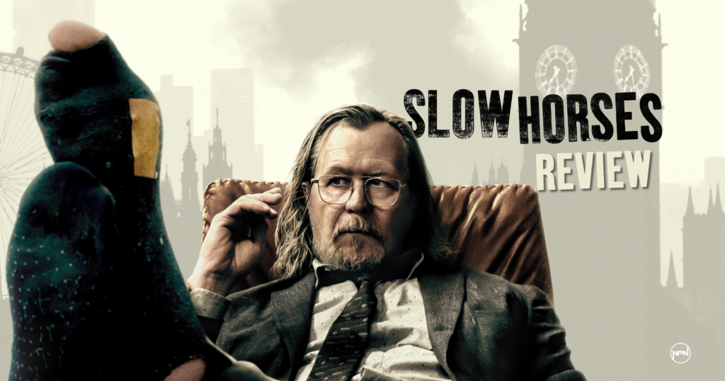 Gary Oldman as Jackson Lamb. Text reads "Slow Horses Review"