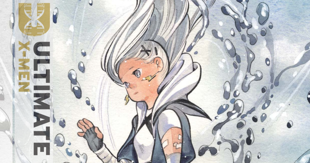 One of the Ultimate X-Men floating. Text Reads "Ultimate X-Men"