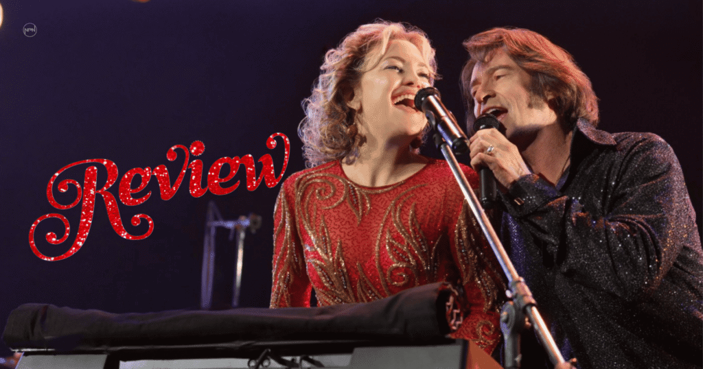 Hugh Jackman and Kate Hudson in 'Song Sung Blue'. Text reads "Review"