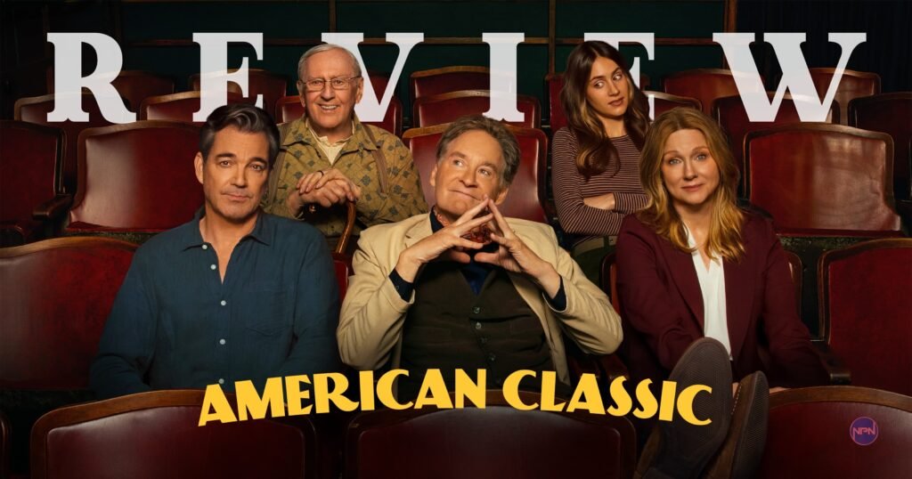 The cast of American Classic seated in theater seats. Text reads: "REVIEW" across the top and American Classic" across the bottom