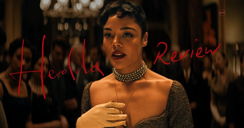 Tessa Thompson as Hedda Gabler, text reads "Hedda Review"