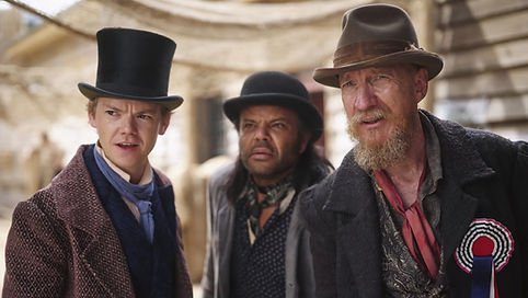 The Artful Dodger Season 2, Wet Lettuce trio: Thomas Brodie-Sangster as Jack Dawkins, Luke Carroll as Tim Billiberllary, and David Tewlis as Norbert Fagin in The Artful Dodger Season 2