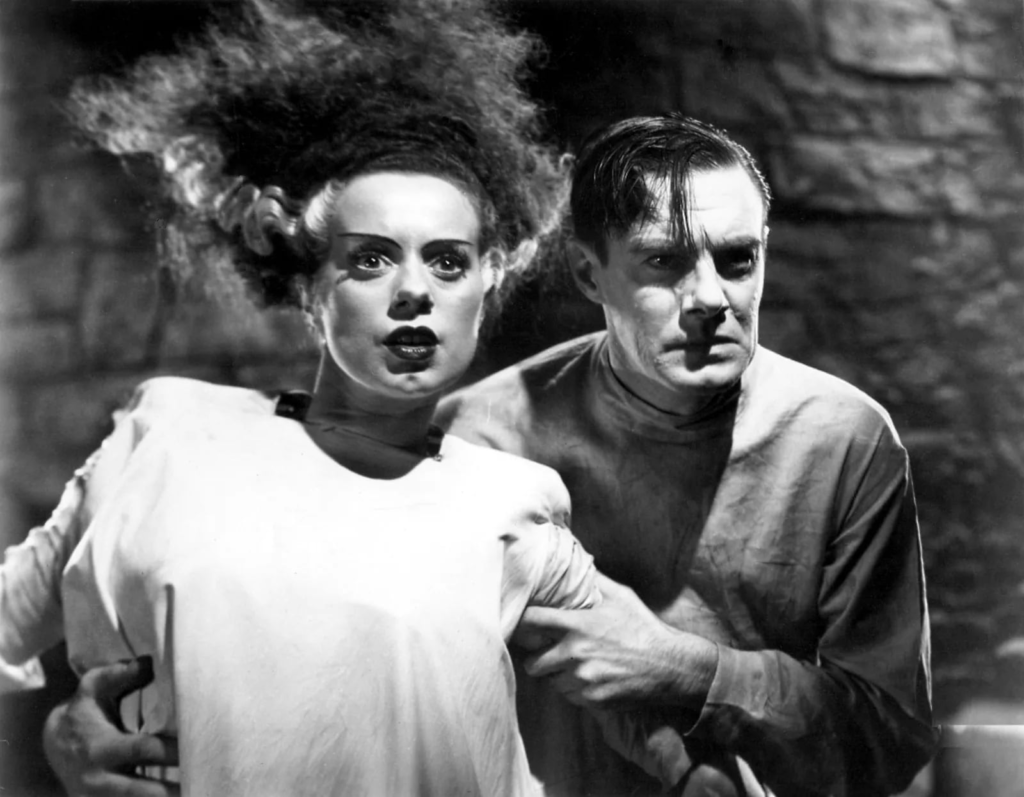 Elsa Lanchester as the Bride and Colin Clive as Henry Frankenstein in The Bride of Frankenstein