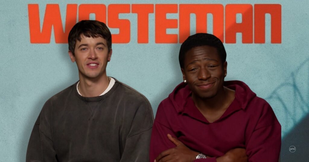 David Jonsson and Tom Blyth looking at the camera. Wasteman logo is behind them